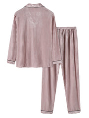 Herren-Pyjama-Set aus Korallenfleece mit Revers und Knopfleiste, langen Ärmeln, lockere Hose, zweiteilig, warm