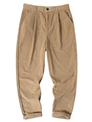 Gerade geschnittene, lässige, gerippte Herrenhose in Knöchellänge mit Reißverschluss und Knopfleiste