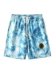 Herren-Boardshorts mit Batik-Regenbogen-Print, atmungsaktivem Netzstoff und Kordelzug, lässig