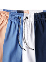 Schnelltrocknende Strandshorts für Herren mit Farbblock-Streifen, Kordelzug und Tasche