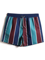 Gestreifte, schnelltrocknende Strandshorts für Herren mit Kordelzug und Tasche