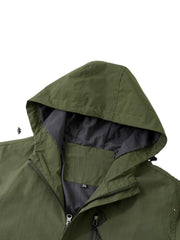 Einfarbiger, langärmliger Freizeitmantel für Herren mit Kapuze, Kordelzug und Reißverschluss vorne