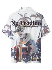 Zweiteiliges Urlaubsoutfit mit Knopfleiste und Kokosnussbaum-Print für Herren
