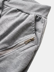 Men's Casual Jogger Pants with Zipper Pockets, Button Fly, and Drawstring Waist