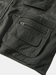 Men's Mesh Patchwork Multi-Pocket Zipper Waistcoats