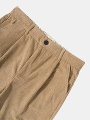 Gerade geschnittene, lässige, gerippte Herrenhose in Knöchellänge mit Reißverschluss und Knopfleiste