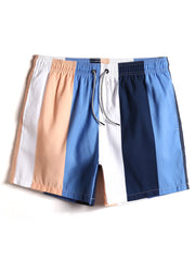 Schnelltrocknende Strandshorts für Herren mit Farbblock-Streifen, Kordelzug und Tasche