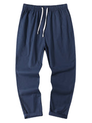 Gerade Hose aus reiner Baumwolle mit Kordelzug und Taschen für Herren