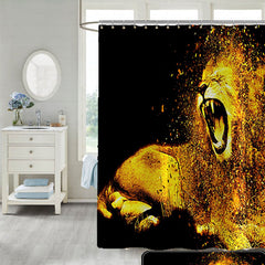 Wasserdichter Duschvorhang mit goldenem Löwenmotiv und rutschfester Toilettendeckel, Badezimmerteppich-Set zur Dekoration
