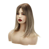 16" braune Haarwurzeln Ombre Aschblond Synthetische kurze Bob-Perücke mit Stufenschnitt für Damen