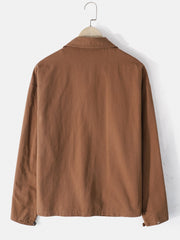 Herrenjacke aus 100 % Baumwolle, einfarbig, langärmelig, zum Zuknöpfen