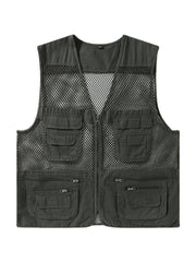 Men's Mesh Patchwork Multi-Pocket Zipper Waistcoats