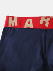 Men's Breathable Cotton Boxers with Letter Waistband and Pouch