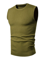Einfarbige, ärmellose Strickwesten mit Rundhalsausschnitt für Herren – Basic-Stil