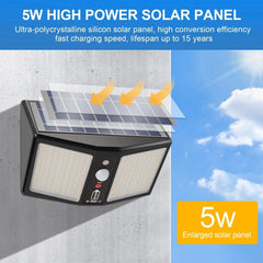360LED Solar-Wandleuchte, 12000 mAh, 6 Modi, Bewegungssensor, IP65 wasserdicht, Nachtlicht für den Außenbereich, Hof/Garten/Straße