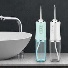 Kabellose Munddusche, 220 ml, Munddusche mit 3 Modi, 4 Aufsätze – IPX6 wasserdichter USB-Zahnreiniger für Zuhause und unterwegs
