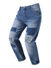 Zerrissene, lange Freizeitjeans für Herren mit Flicken und Reißverschluss