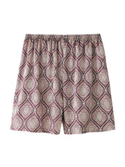 Luxuriöses Pyjama-Set aus Kunstseide mit Musterdruck für Herren – Bademantel mit Taschen und Shorts, lässiger Zweiteiler für zu Hause