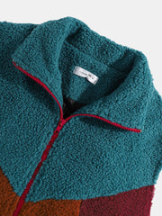 Ärmellose Teddywesten aus kontrastierendem Patchwork-Plüsch mit Reißverschluss für Herren