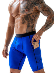 Schnelltrocknende, elastische, schmale Passform, mittelhohe Taille, atmungsaktive Fitness-Shorts für Herren mit Taschen
