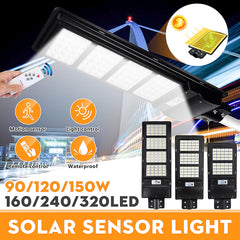 90/120/150W Solar Street Light with 160/240/320 LED, PIR Motion Sensor, Wall Lamp, and Remote Control