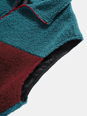 Ärmellose Teddywesten aus kontrastierendem Patchwork-Plüsch mit Reißverschluss für Herren
