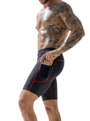Schnelltrocknende, elastische, schmale Passform, mittelhohe Taille, atmungsaktive Fitness-Shorts für Herren mit Taschen