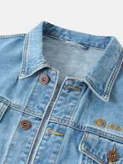 Blaue Vintage-Jeansjacke für Herren mit vielen Taschen und langen Ärmeln