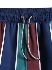 Gestreifte, schnelltrocknende Strandshorts für Herren mit Kordelzug und Tasche