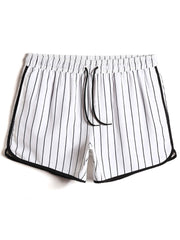 Schnelltrocknende Strandshorts für Herren mit Streifen, Kordelzug und Kontrasteinfassung