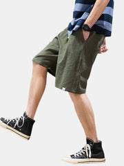 Men's Casual Breathable Flax Drawstring Solid Color Shorts