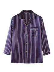 Gestreiftes Langarm-Pyjama-Set aus Seide für Herren – lässige Homewear