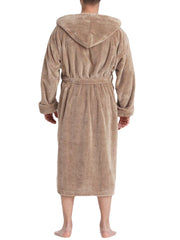 Warmer Herren-Bademantel aus einfarbigem Flanell mit Kapuze und Schnürverschluss