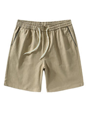 Men's Solid Color Drawstring Elastic Waist Mid-Length Shorts