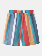 Bunt gestreifte Urlaubs-Shorts mit Kordelzug und Taschen für Herren – Lockere Passform