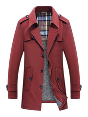 Herrenmantel mit Plüschfutter, warm, Knopfleiste vorne, Revers, lässig, schräge Tasche