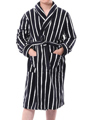 Gestreifter Winter-Loungemantel aus Flanell für Herren – dick, mittellang, Homewear