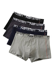 4Pcs Men's Cotton Letter Print Breathable Boxers with Logo Waistband and Pouch