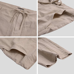 Atmungsaktive Haremshose aus Baumwollleinen für Herren mit Kordelzug – weite, lange Slacks-Hose