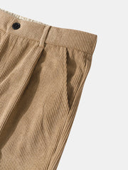 Gerade geschnittene, lässige, gerippte Herrenhose in Knöchellänge mit Reißverschluss und Knopfleiste