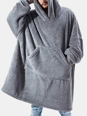 Übergroßer Flanell-Kapuzenpullover für Herren mit Kängurutasche – warme Homewear