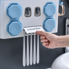 Multifunktionaler Zahnbürstenhalter mit automatischem Zahnpastaspender und Haartrocknerablage