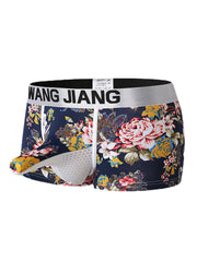 Atmungsaktive Boxershorts für Herren aus Eisseide mit Elefantenrüsselmuster und mittlerer Taille – bequeme bedruckte Unterwäsche