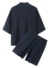 Geripptes Kimono-Pyjama-Set für Herren im japanischen Stil, kurze Länge