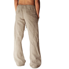 Atmungsaktive Haremshose aus Baumwollleinen für Herren mit Kordelzug – weite, lange Slacks-Hose