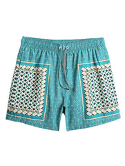 Leichte Boardshorts für Herren im Retro-Stil mit Patchwork-Print und Kordelzug