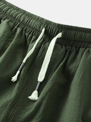 Men's Casual Breathable Flax Drawstring Solid Color Shorts