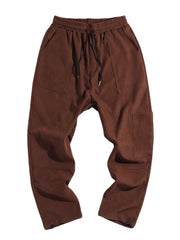 Einfarbige Cargohose für Herren mit mehreren Taschen und mittlerer Taille sowie Kordelzug