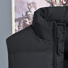 Herren Daunen Baumwolle gepolstert Stehkragen Casual Dicker Weste Mantel - Einfarbig