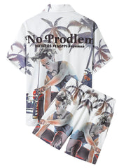 Zweiteiliges Urlaubsoutfit mit Knopfleiste und Kokosnussbaum-Print für Herren